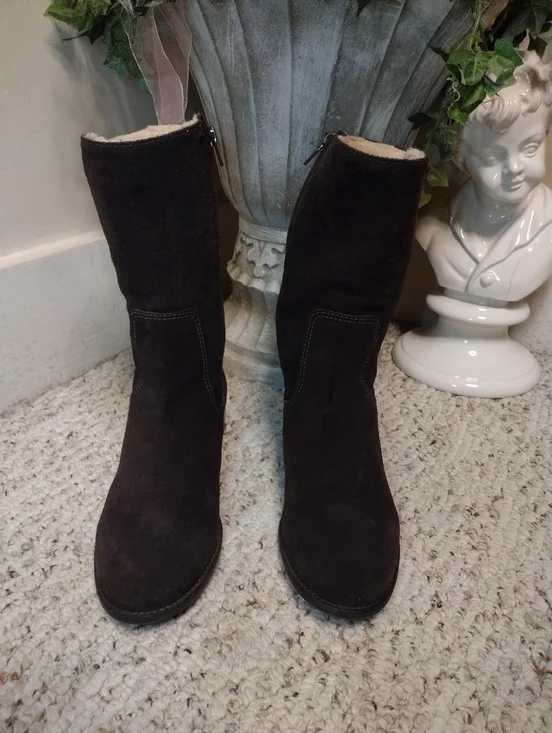 Talbot's Tinley Women's Dark Brown Suede Mid-Calf Shearling Lined Boots - Picture 3 of 10